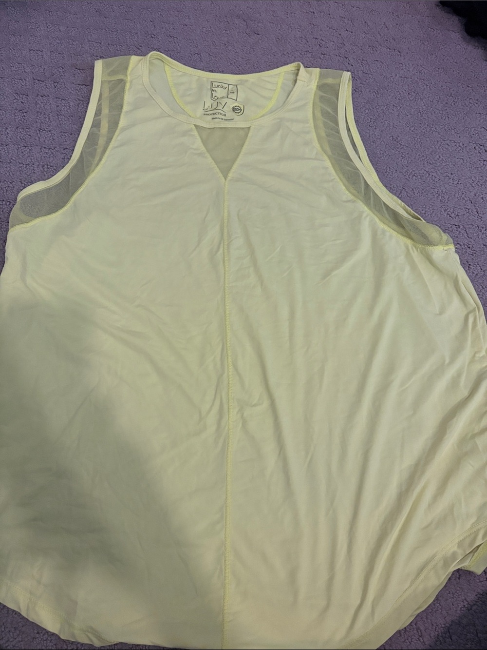 Lucky in Love Pale Yellow Mesh-Trim Tank Top